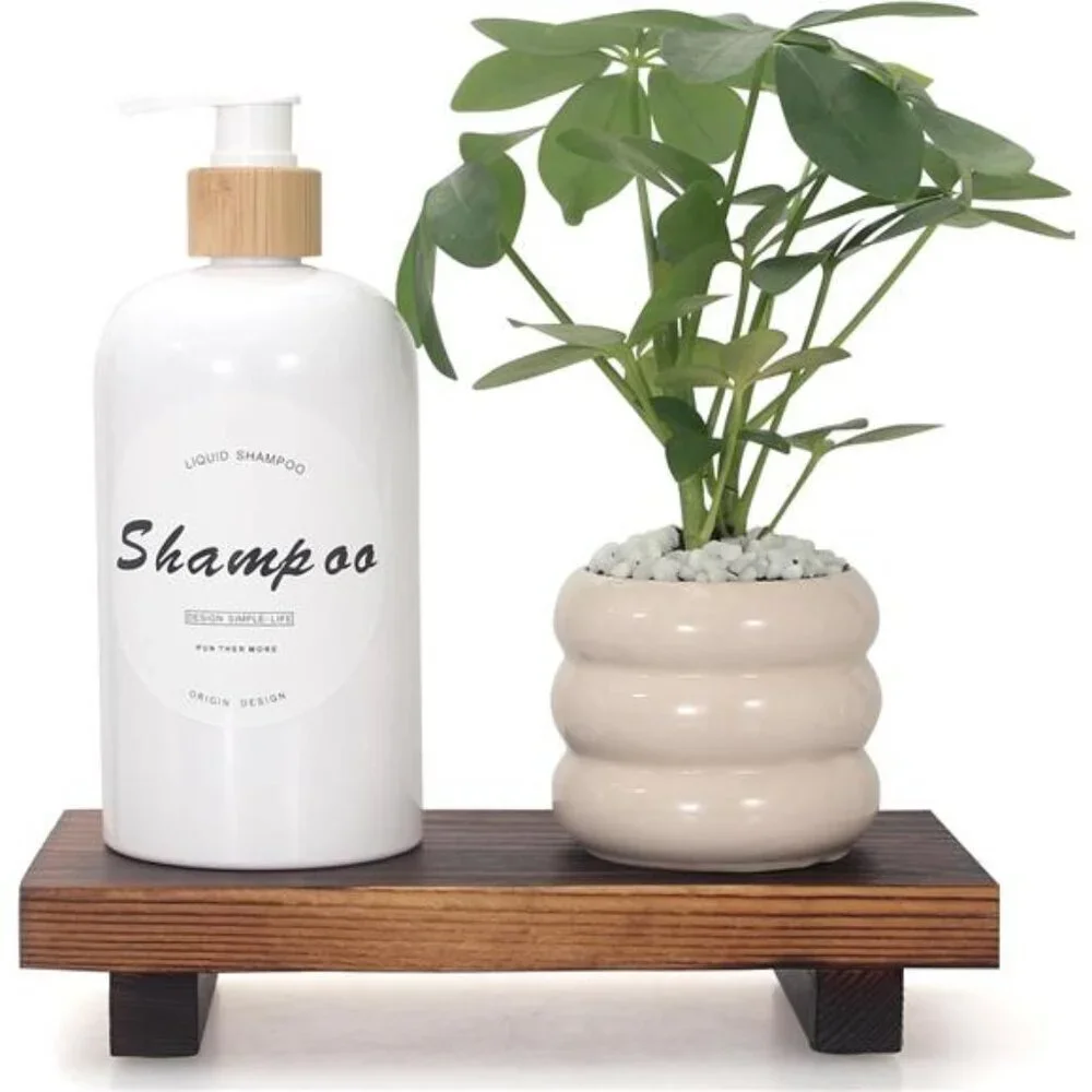 Wood Bathroom Counter Organizer Tray Farmhouse Soap Dispenser Holder Kitchen